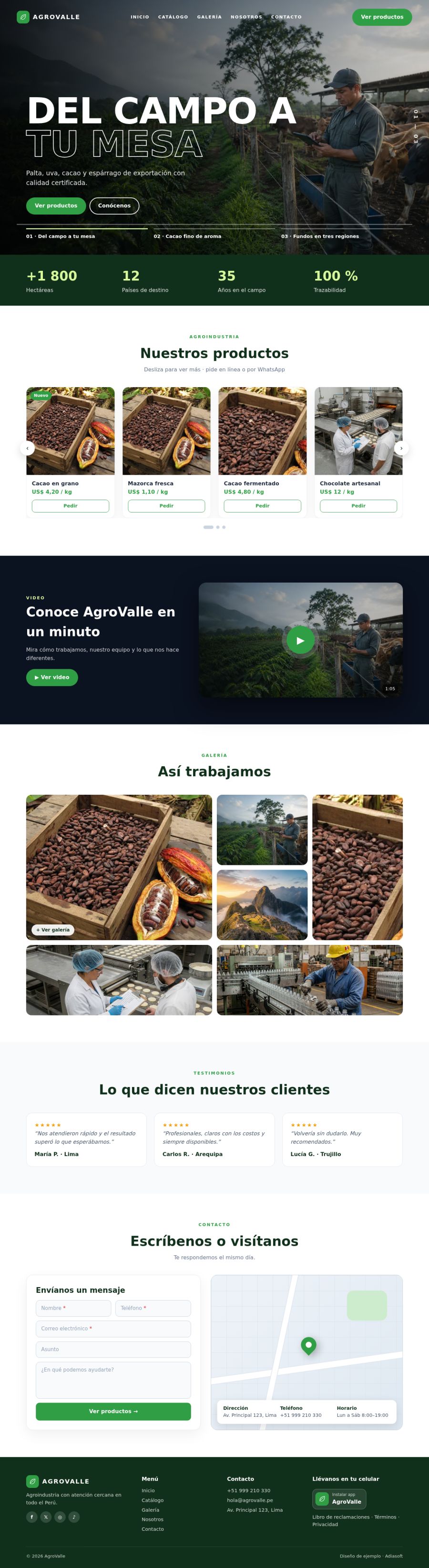 Página completa del diseño AgroValle en computadora