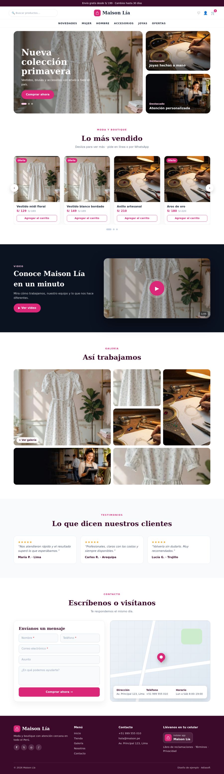 Página completa del diseño Maison Lía en computadora