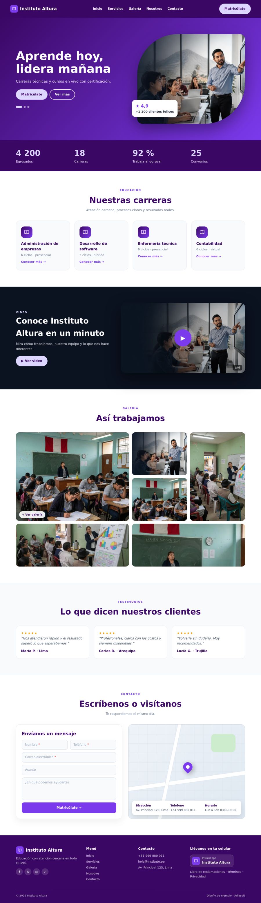 Página completa del diseño Instituto Altura en computadora