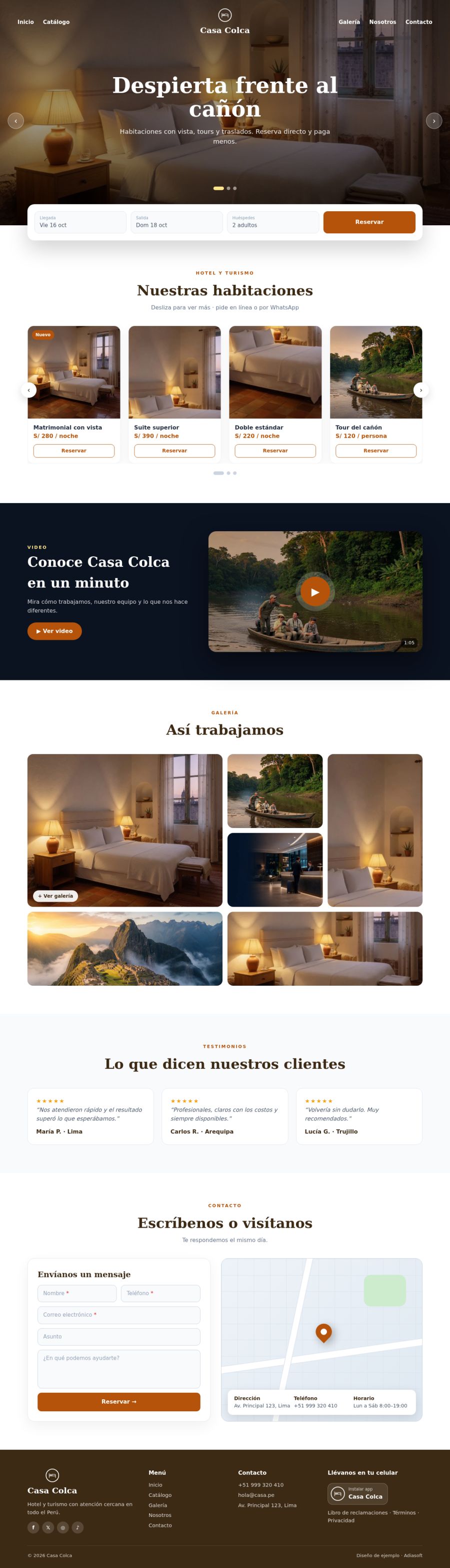 Página completa del diseño Casa Colca en computadora