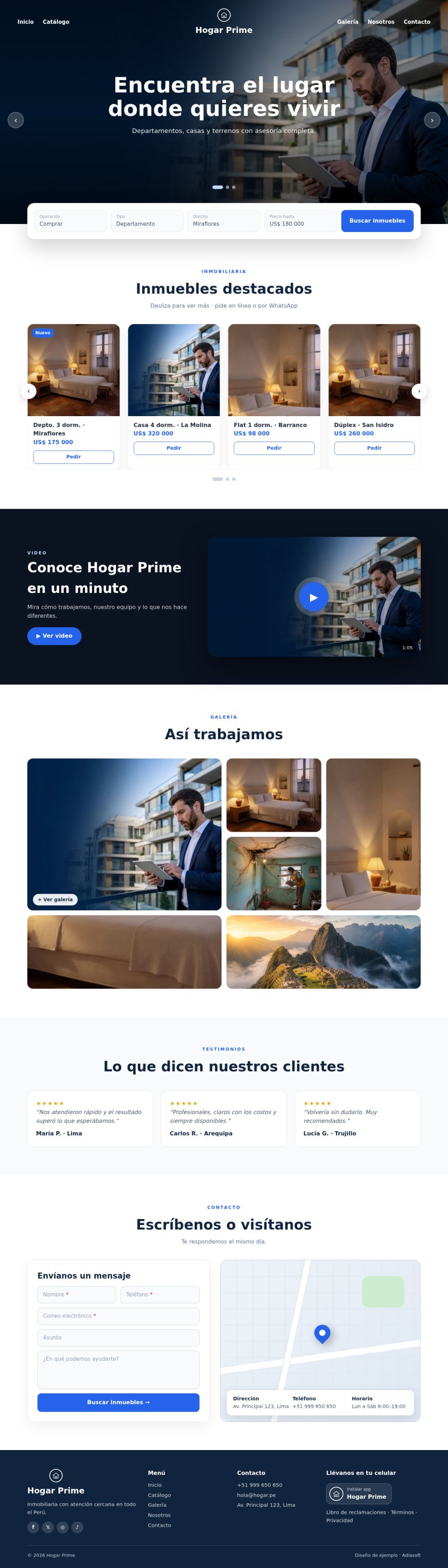 Página completa del diseño Hogar Prime en computadora