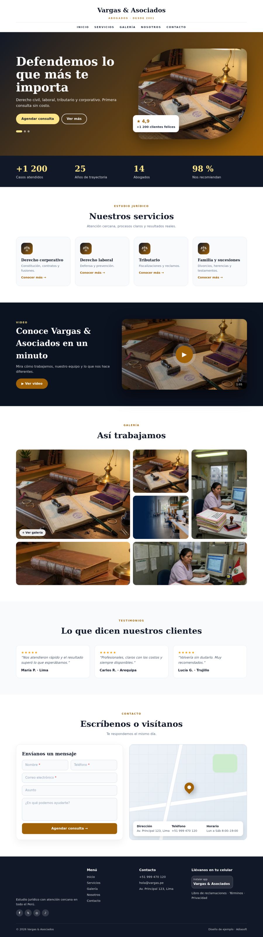 Página completa del diseño Vargas & Asociados en computadora