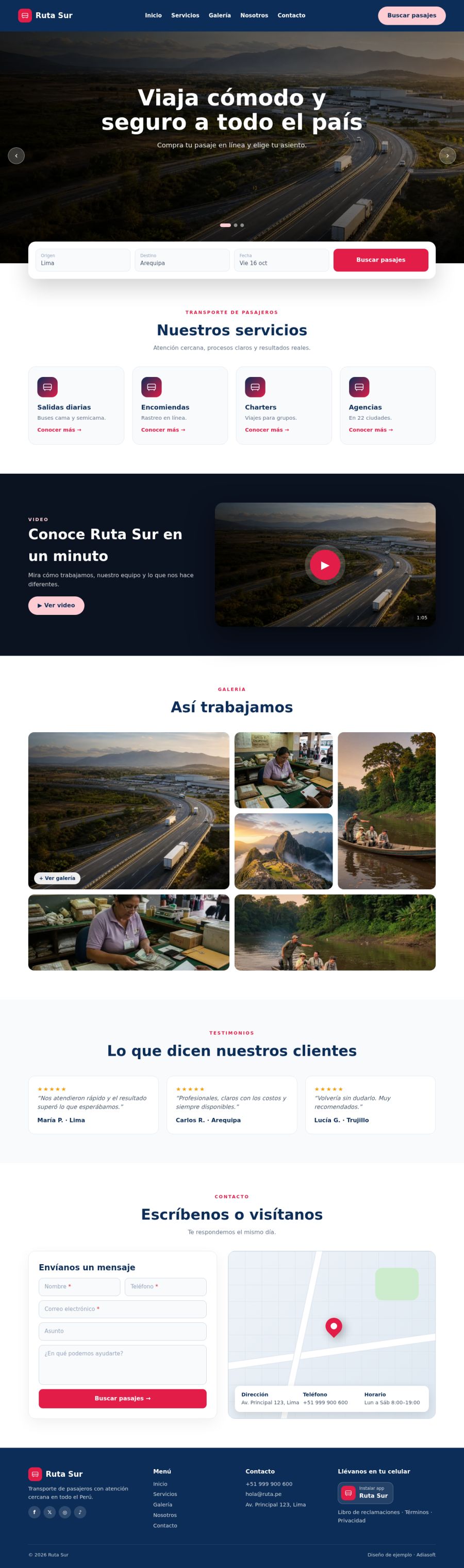Página completa del diseño Ruta Sur en computadora